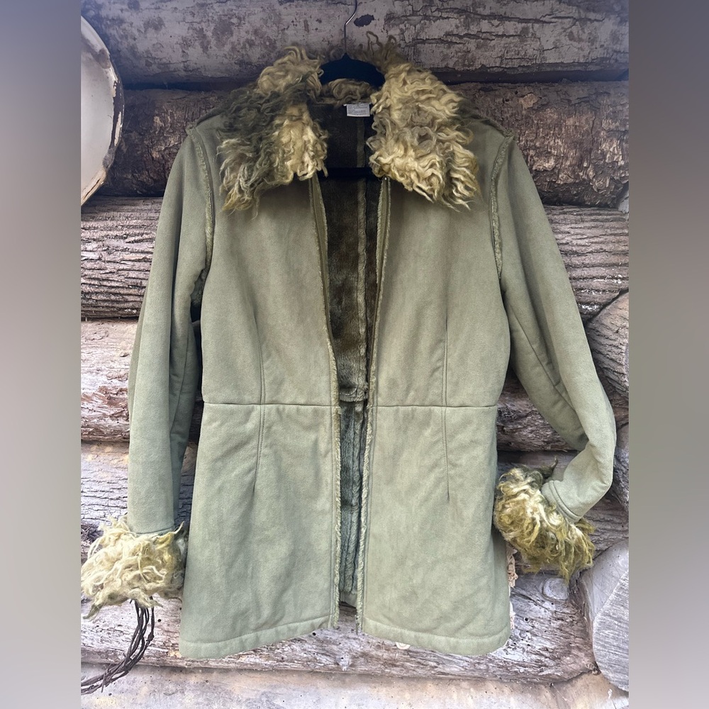 Charlotte Russe Green Teddy Jacket with Faux Fur